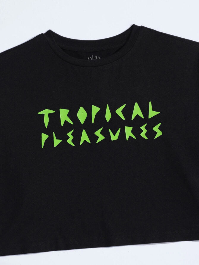 Tropical Delight Black Crop Top